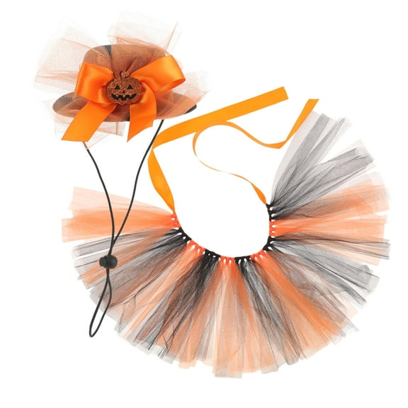 STOBOK Orange Gauze Pet Costume with Tutu Skirt and Hat for Dog Cat Party Use