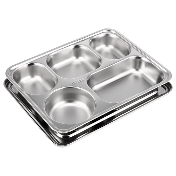 STOBOK 1 Set Stainless Steel 5-Compartment Deep Divided Dish with Lid Meal Organizer
