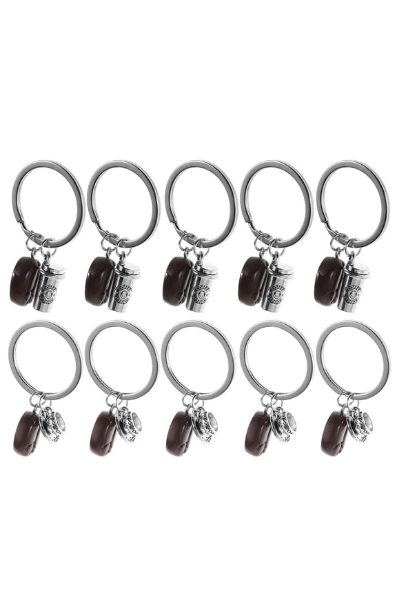 10Pcs Coffee Themed Keychain Bag Charms with Metal Coffee Cup and Bean Accessories