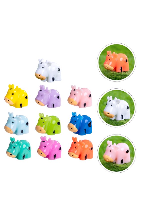 10Pcs Cow Figurines Decor Colorful Resin for Bonsai Landscape Decorations