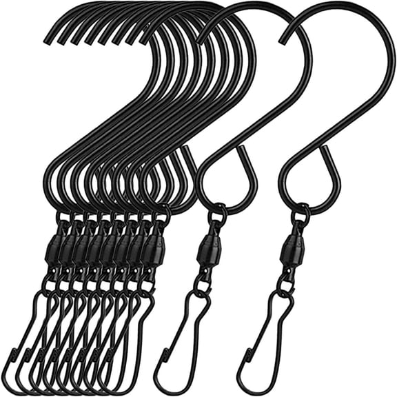 STOBOK 10Pcs Black Metal Swivel Hanging Hooks for Bird Feeders Windsocks Flower Pots and Decorative Wind Chimes