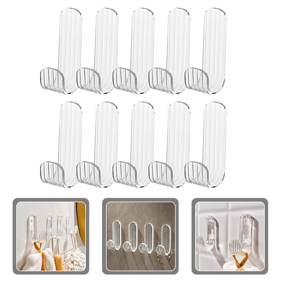 STOBOK 10Set Removable Wall Hooks Transparent Acrylic Space-Saving Living Room Storage for Renters