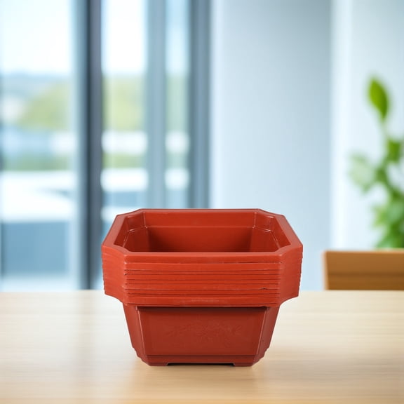 STOBOK Dark Red Rectangular Plastic Bonsai Pot for Indoor and Office 10Pcs
