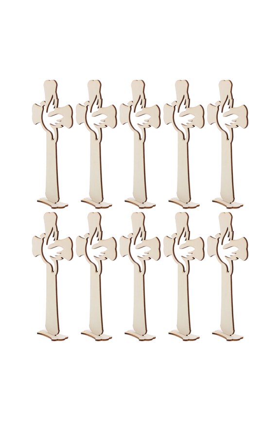 10pcs Wood Cross Figurine Office Decor in Khaki Color for Friends