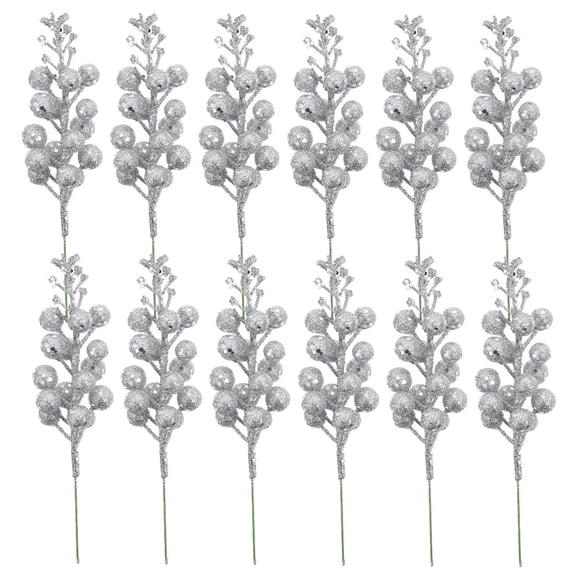 STOBOK 12Pcs Artificial Plated Silver Berry Branches DIY Christmas Tree Adornment Supplies