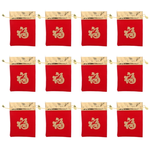 STOBOK 12Pcs Chinese New Year Velvet Drawstring Bags Red Candy Pouches for Jewelry and Treat Storage