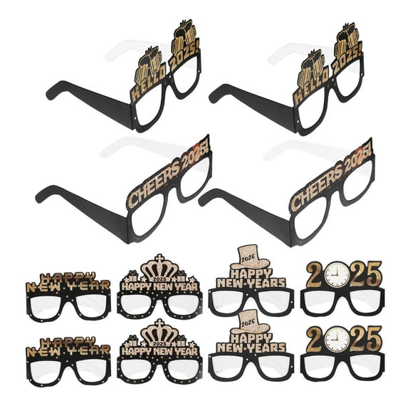 STOBOK Multi Colored 2025 New Year Party Eyeglasses Paper Props for Celebrations 12Pcs