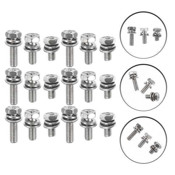 STOBOK 18Pcs Plated Silver Stainless Steel Battery Terminal Bolts and Nuts for Motorcycle and Marine Use