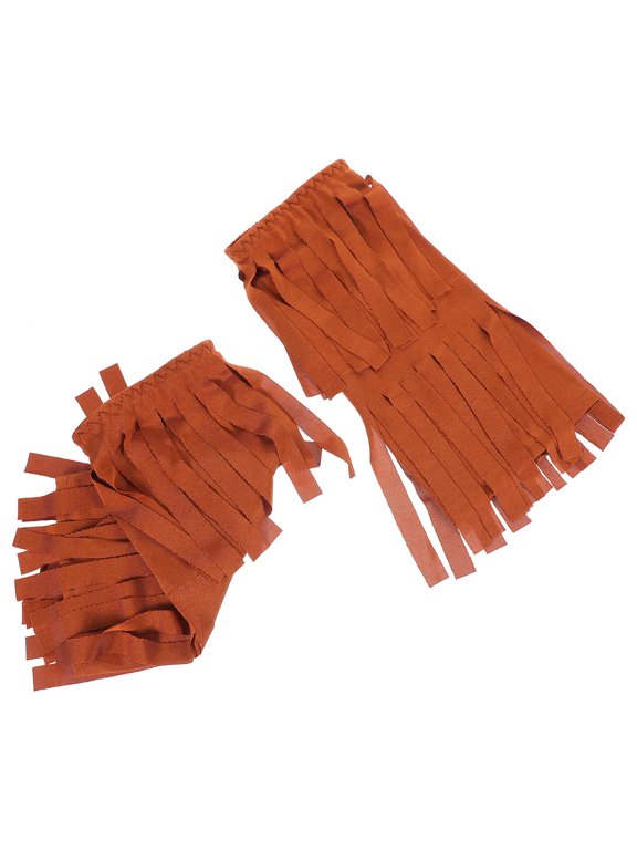 1Pair Vintage Dark Brown Fringe Boot Covers Soft Polyester for Stage and Festival Use