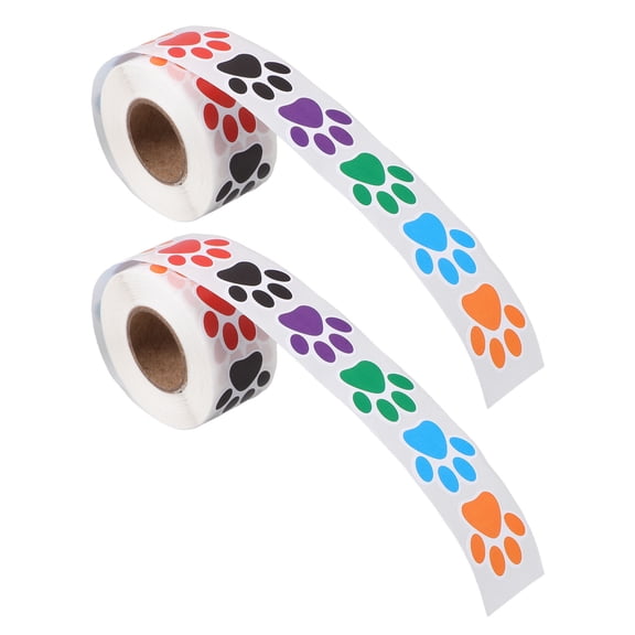 STOBOK 2 Roll/1000pcs Paw Print Sticker Assorted Color Paper Cute Design for Christmas