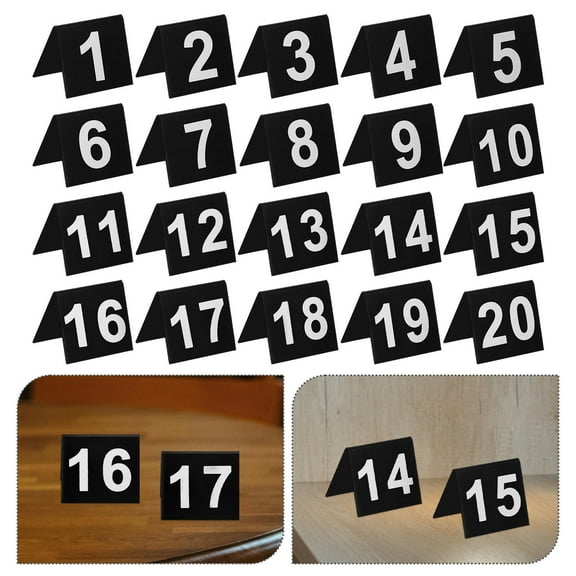 STOBOK 20Pcs Modern Black Acrylic Table Number Markers Double Sided Wedding Table Number Cards