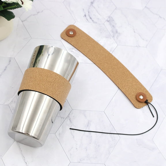 STOBOK Adjustable PU Cup Sleeve Light Brown, Insulated, for Stainless Steel Bottles, 2Pcs