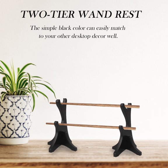 STOBOK 2Pcs Black Two Tier Wand Display Stand Durable Wooden Rack for Storage and Showing