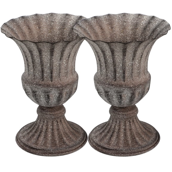 STOBOK 2Pcs Dark Grey Iron Flower Vase Urn Planter for Cemetery Lawn and Memorial Decoration