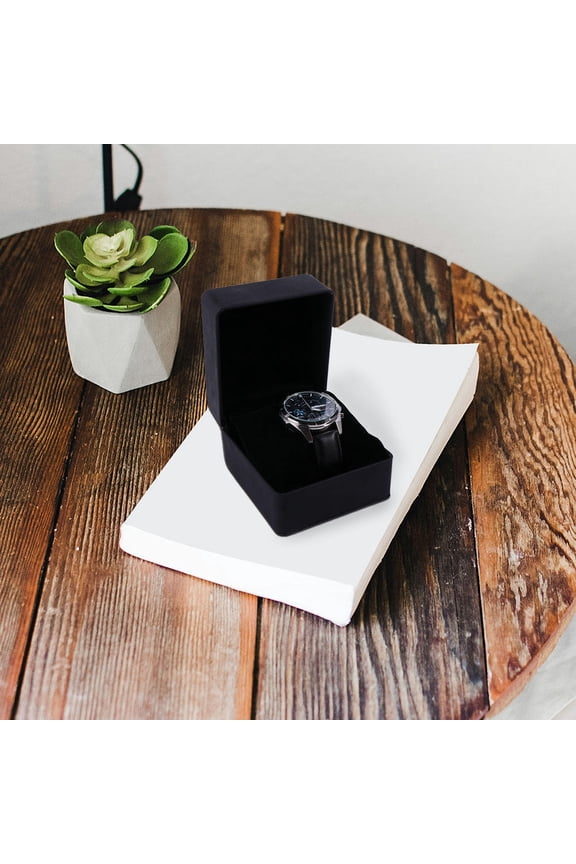 2Pcs PU Watch Case Black with Smooth Material and Detachable Pillows for Storage