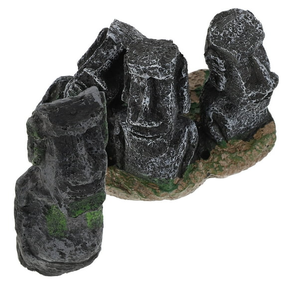 STOBOK 2Pcs Fine Detailed Grey Resin Moai Statue Figurines for Creative Desktop Ornament