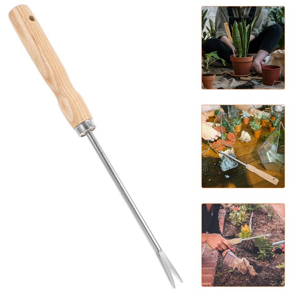 STOBOK 2Pcs Handheld Garden Weeder Tool Wooden Handle for Dandelion and Grass Removal