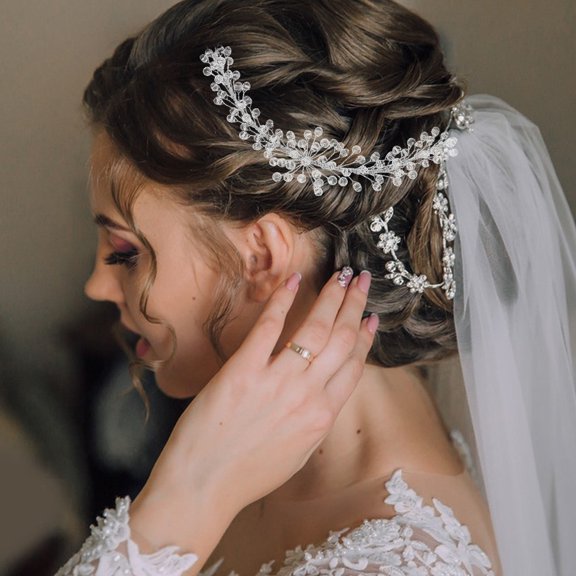 STOBOK 2Pcs Handmade Crystal Rhinestone Wedding Headband with Metal Wire Chain Lightweight Bridal Hair Accessory