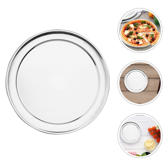STOBOK 2Pcs Round Shallow Aluminum Pizza Pan with Wide Rim for Even Cooking in Plated Silver