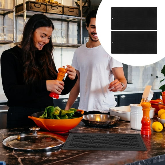 STOBOK 2Pcs Silicone Kitchen Drying Mat in Black Multipurpose Absorbent Dish and Fruit Draining Mat