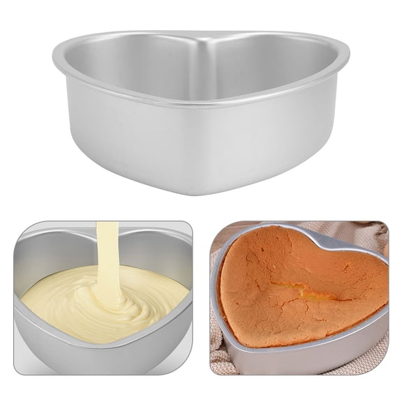 STOBOK Non-Stick Heart Cake Pan Plated Silver Aluminum Alloy for Baking 2Pcs