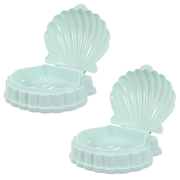 STOBOK 2Pcs Sea Shell Soap Trays Green Plastic Soap Dishes with Drain for Home Use
