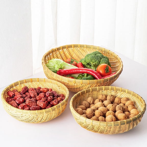 STOBOK 3Pcs Multipurpose Bamboo Basket Tray Woven Fruit and Bread Storage with Stackable Home Organizer