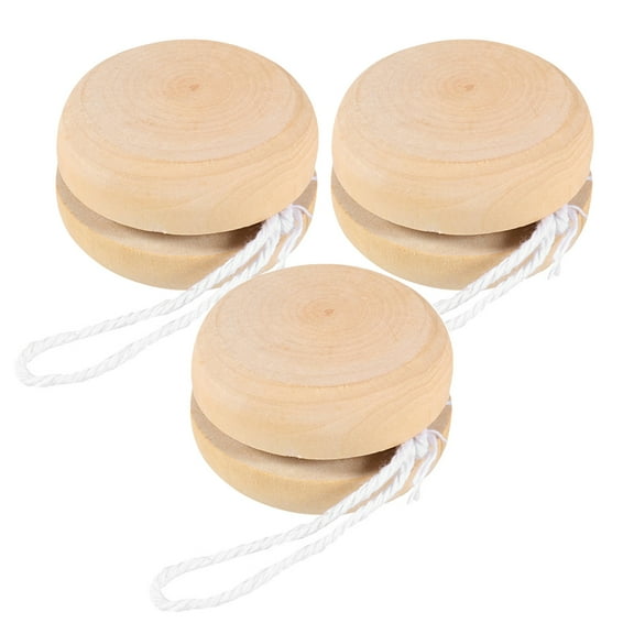 STOBOK Unfinished Yoyo Toys Beige Wood 3Pcs