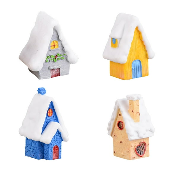 STOBOK 4PCS Tiny Village Houses Beige DIY Toys For Christmas Table Decor Ornaments