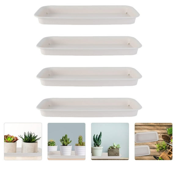STOBOK 4Pcs Rectangular Plant Drip Trays Plastic Beige for Indoor Gardening Homeowners