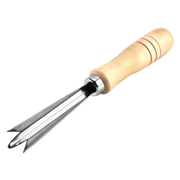 STOBOK Stainless Steel Fruit Pineapple V Cutter Beige Wooden Handle for Kitchen