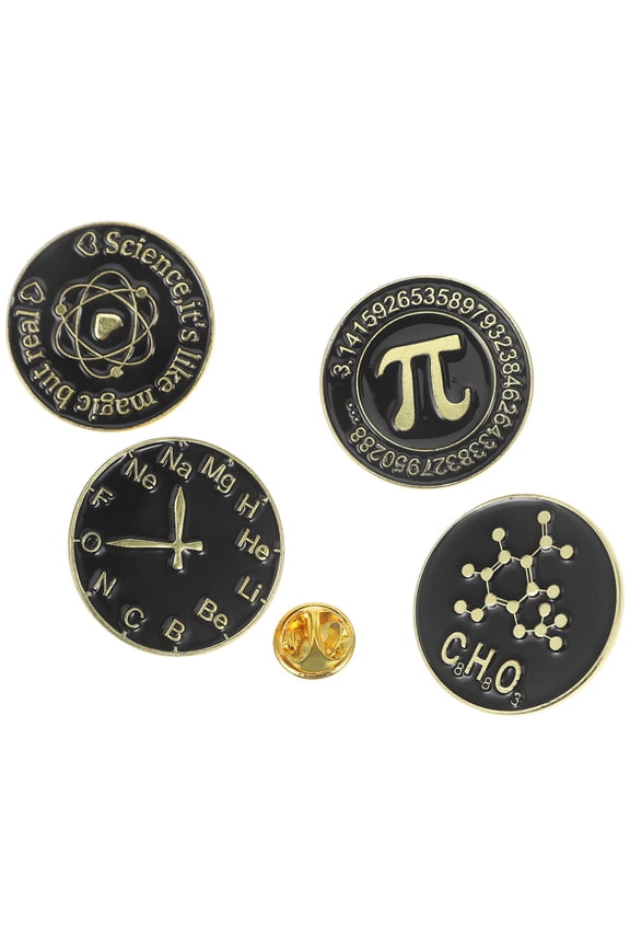 4Pcs Black Enamel Brooch Pin Science Math Symbol Decorative Pin for Suits Jackets Sweaters