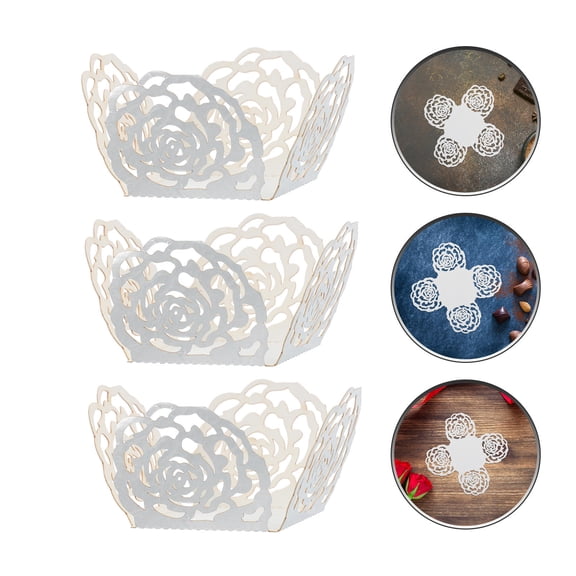 STOBOK 50pcs Silver Paper Truffle Chocolate Wrappers Hollow Rose Lace Cups