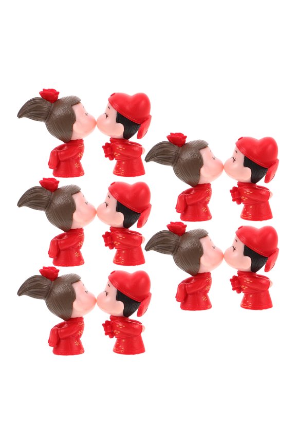 5Pairs Bride and Groom Figurines Red Wedding Photo Props Compact Design