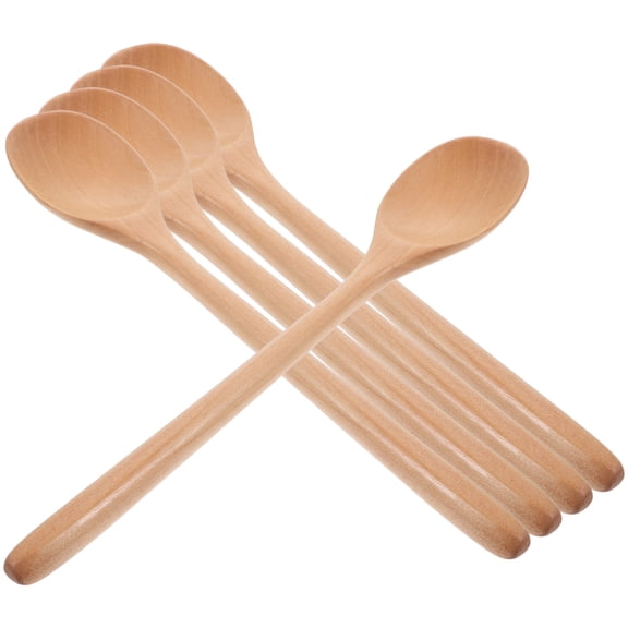 STOBOK Beige Wooden Spoons for Home Use - Dishwasher Safe, Easy to Store 5Pcs