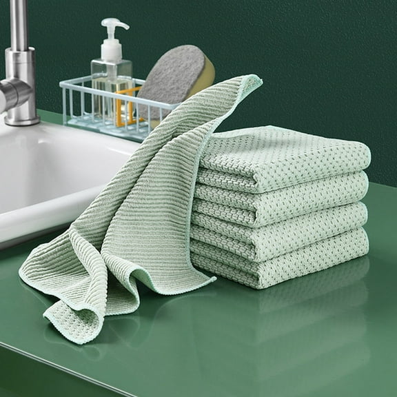 STOBOK 5Pcs Household Dishcloths Green Durable Kitchen Towels with Powerful Water Absorption