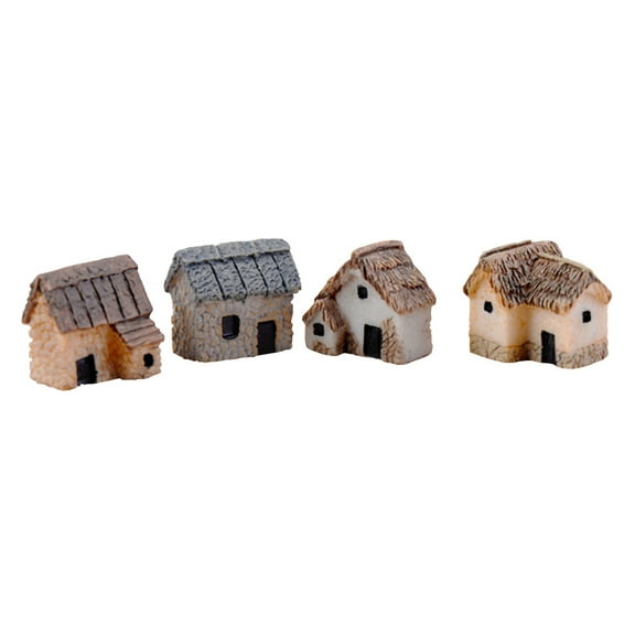 STOBOK 6pcs Miniature House Figurine Resin Tiny Village Houses Assorted Color Garden Decoration