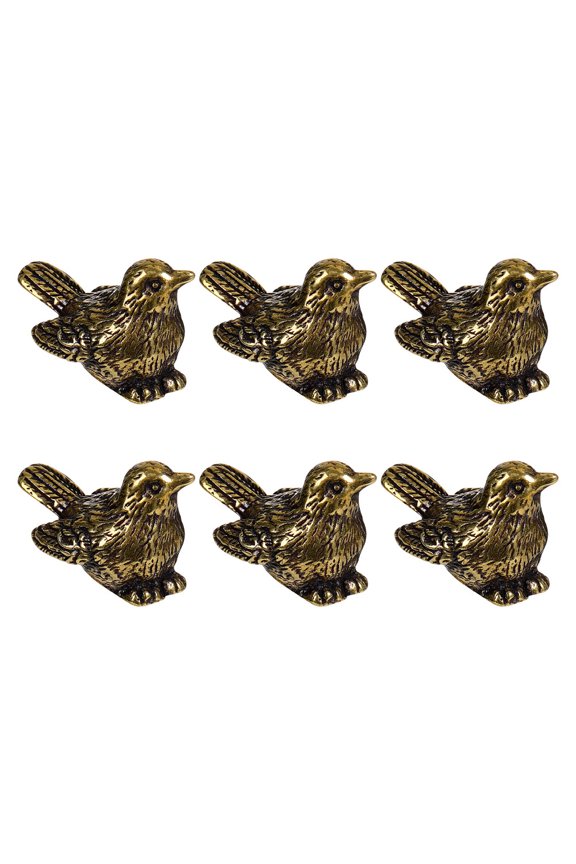 6Pcs Retro Brass Sparrow Bird Sculptures Golden Metal Figurines for Living Room Decor