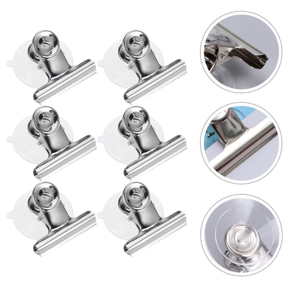 STOBOK 6Pcs Suction Cups with Clamps Round Suction Cup Hooks with Clip for Closets Silver PVC for Home Accessories