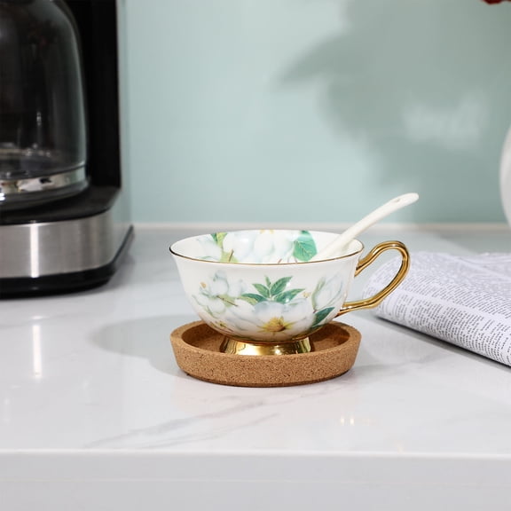 STOBOK Beige Cork Coasters Set of 5 Timber Round Mug Holders for Cup Protection at Home Kitchen Cafe