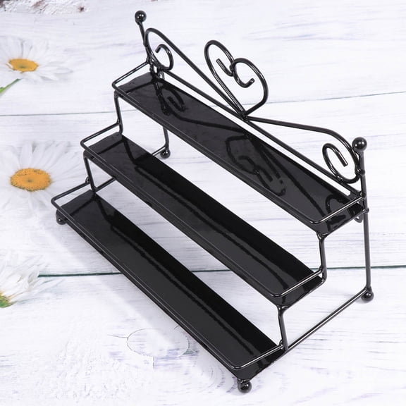 STOBOK Iron Nail Polish Organizer Rack, Black, 3 Rows, Elegant Love Heart Design, Stable Base, Home Decor