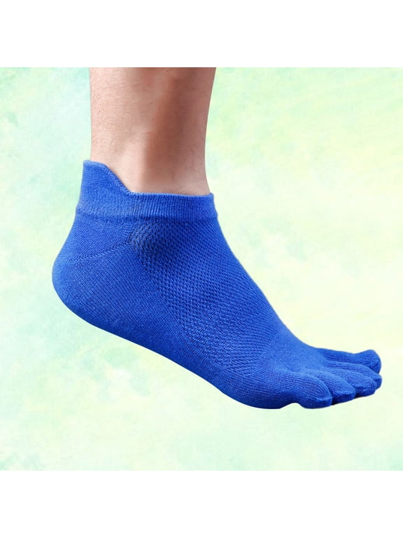Blue Finger Socks for Men Lightweight Breathable Low Cut Toe Socks for Running