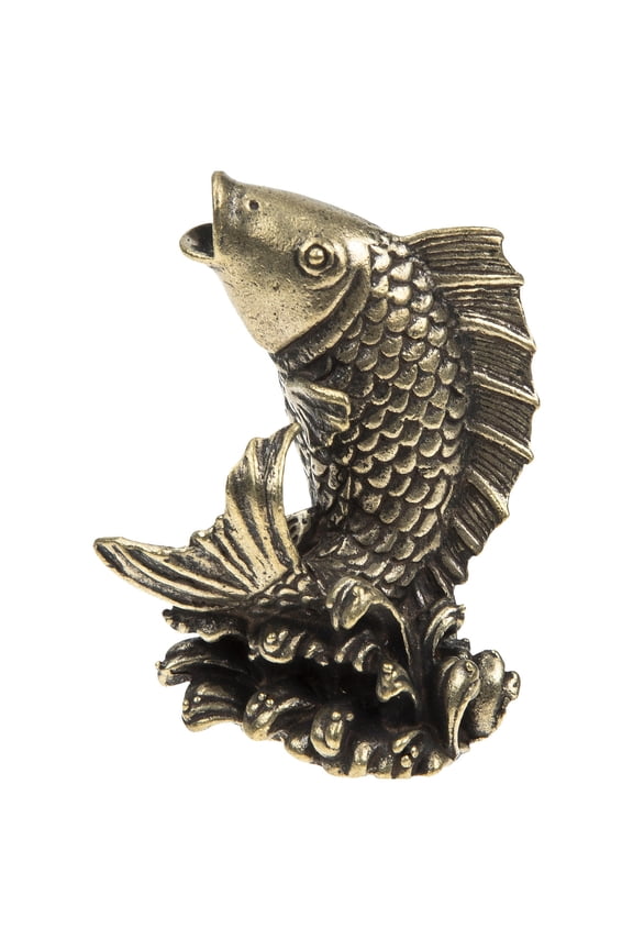 Retro Brass Carp Figurine Golden Animal Tabletop Decor with Fine Workmanship Design