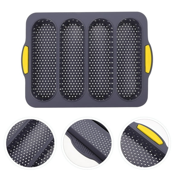 STOBOK Black 4 Slot Bread Baking Tray Silicone Loaf Pan for Homemade French Bread