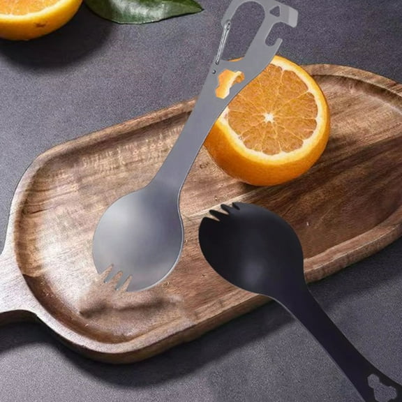 STOBOK Portable Camping Utensil Camping Bottle Opener Spoon Silver 1Set for Outdoor Activities