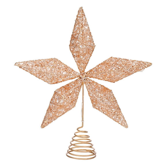 STOBOK Christmas Tree Topper Star Glitter Iron Wire Treetop Star with String Lights Xmas Party Decoration (Rose Gold)