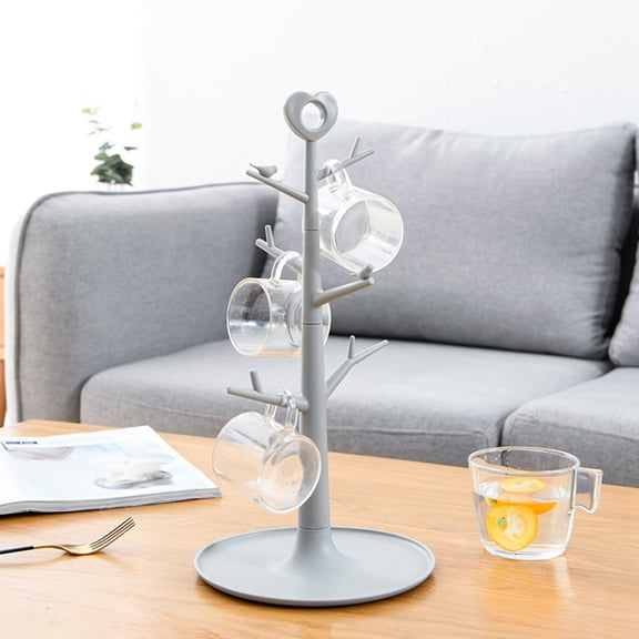 STOBOK Coffee Mug Holder Grey Plastic Cup Drying Tree Stand for Kitchen Home Organization