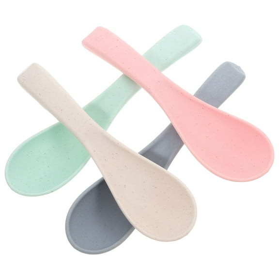STOBOK Colorful Lightweight Wheat Straw Soup Spoons for Kids and Adults Easy to Clean and Dishwasher Safe 4 Pcs