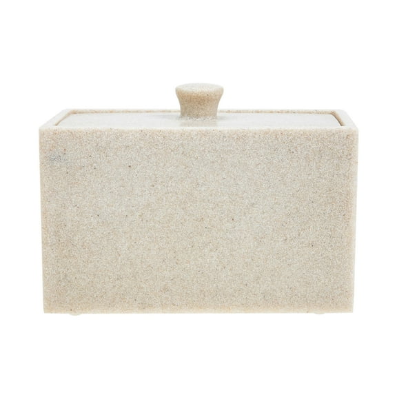 STOBOK Beige Cotton Pad Box with Lid and 2 Compartments for Cotton Swab Storage and Organization