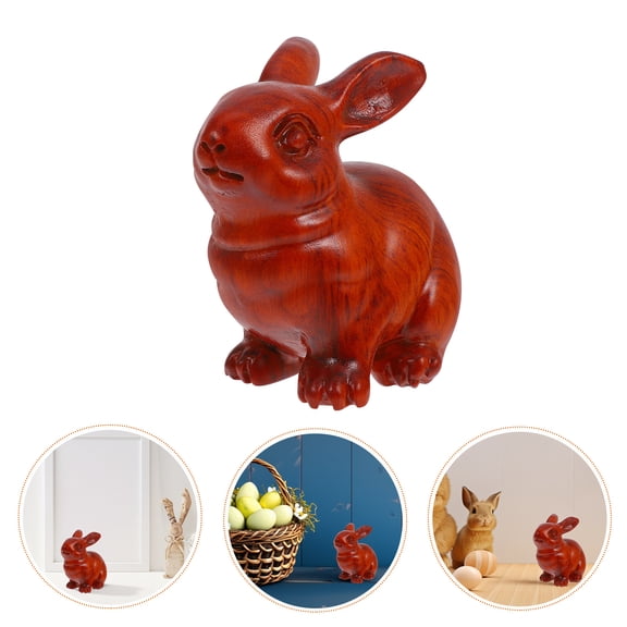 STOBOK Wooden Carving Ornament Orange Bunny Figurine for Home Office Decorative Rustic Sculpture